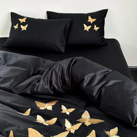 Thumbnail for Black Gold Butterfly Luxury Europe Embroidery Soft Duvet Cover Set, 1000TC Egyptian Cotton Bedding Set