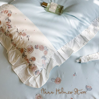 Pink White Vintage Rose Flowers Girls Duvet Cover Set, 1000TC Egyptian Cotton Bedding Set