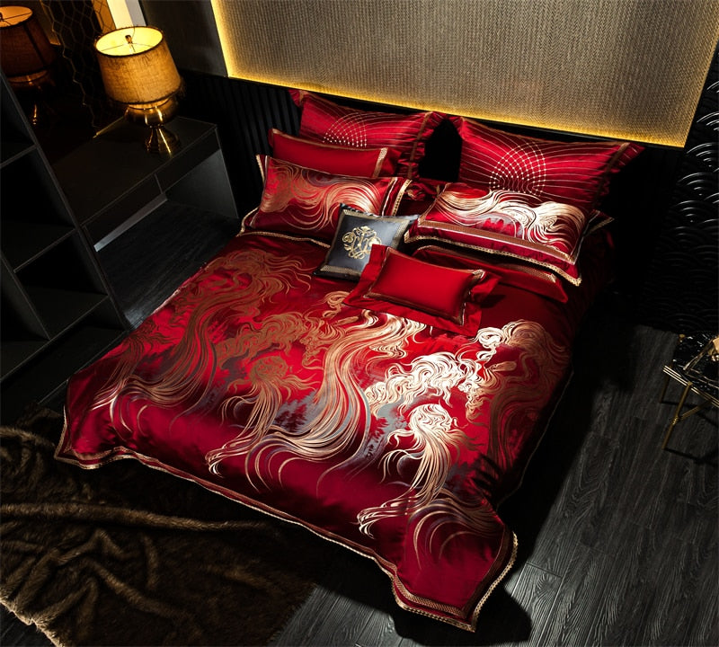 Black Gold European Jacquard Egyptian Cotton 1200TC Duvet Cover, Luxury Embroidery Bedding Set