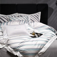 Thumbnail for Luxury Grey Modern Black Stripe Duvet Cover Set, 1000TC Egyptian Cotton Bedding Set