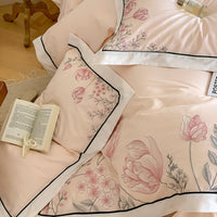 Thumbnail for Premium Elegant Pink Flowers Sweet Wedding Embroidery Duvet Cover, 1000TC Egyptian Cotton Bedding Set