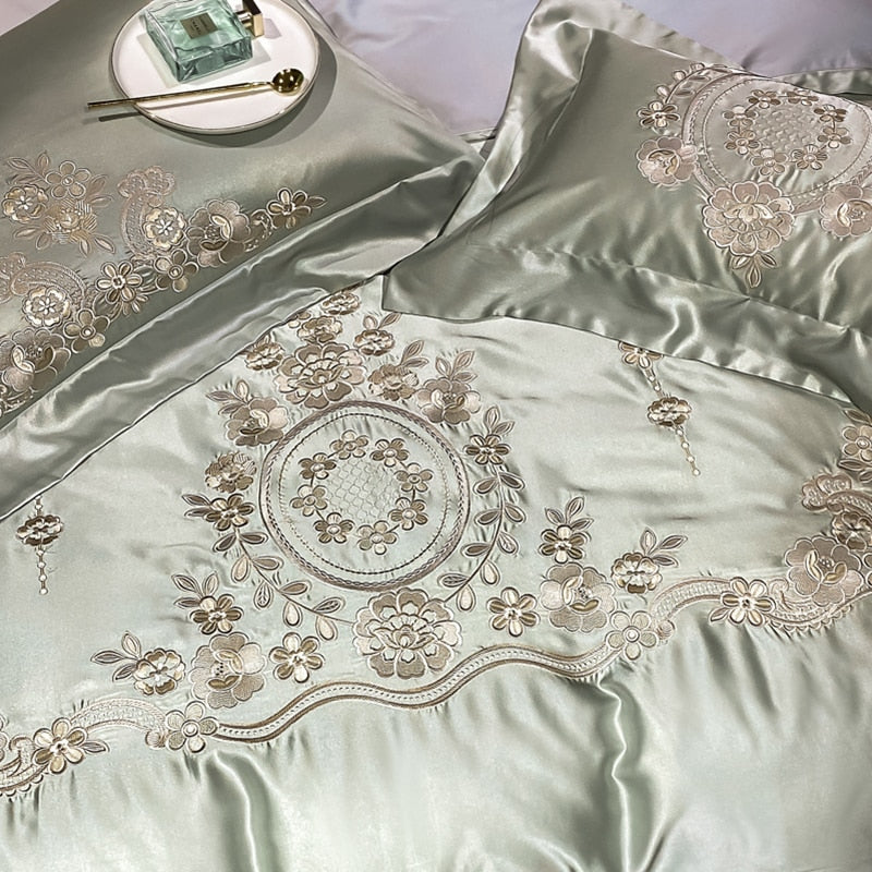 Luxury Europe Baroque Satin Patchwork Duvet Cover Set, 1000TC Egyptian Cotton Bedding Set