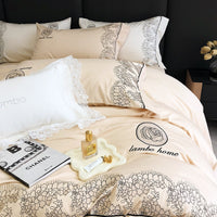 Thumbnail for Chic White Black Europe Lace Embroidery Soft Duvet Cover, 1000TC Egyptian Cotton Bedding Set