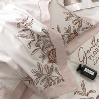 Thumbnail for Burgundy American Pastoral Flowers Bird Embroidered Duvet Cover Set, 1000TC Egyptian Cotton Bedding Set