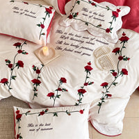 Thumbnail for White Red French Vintage Rose Wedding Duvet Cover Set, 1000TC Egyptian Cotton Bedding Set