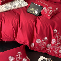 Thumbnail for White Black Red Rose Flower Luxury Black Rim Side Duvet Cover, 1000TC Egyptian Cotton Bedding Set