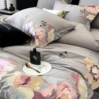 Thumbnail for White Grey Luxury Flower Egyptian Cotton 1000TC Art Paint Embroidery Duvet Cover Bedding Set