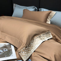 Thumbnail for Luxury White Gold Embroidery Hotel Grade Satin Silky Duvet Cover Set, 1000TC Egyptian Cotton Bedding Set