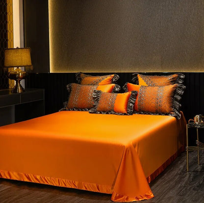 Gold Orange Baroque European Silky Duvet Cover Set Linen Satin 1000TC Bedding Set