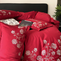 Thumbnail for White Black Red Rose Flower Luxury Black Rim Side Duvet Cover, 1000TC Egyptian Cotton Bedding Set