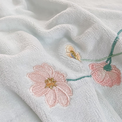 Chic Blue Pink Flowers Embroidered Princess Velvet Fleece Duvet Cover Bedding Set