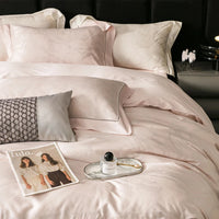 Thumbnail for White Pink Luxury Satin Jacquard Wedding Silky Soft Duvet Cover Set 1000TC Egyptian Cotton Bedding Set