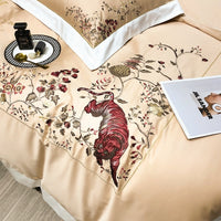 Thumbnail for Luxury Tiger Bird American Style Plants Embroidery Duvet Cover, 1000TC Egyptian Cotton Bedding Set