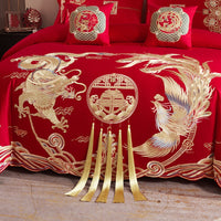 Thumbnail for Luxury Heaven Red Gold Phoenix Wedding Embroidery Duvet Cover Egyptian Cotton Bedding Set
