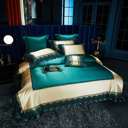 Luxury Vintage Europe Baroque Gold Lace Edge Wedding Duvet Cover Set, Egyptian Cotton 1200TC Bedding Set