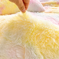 Thumbnail for Rainbow Colorful Soft Warm Cozy Girls Winter Duvet Cover Set, Velvet Fleece Fabric Bedding Set