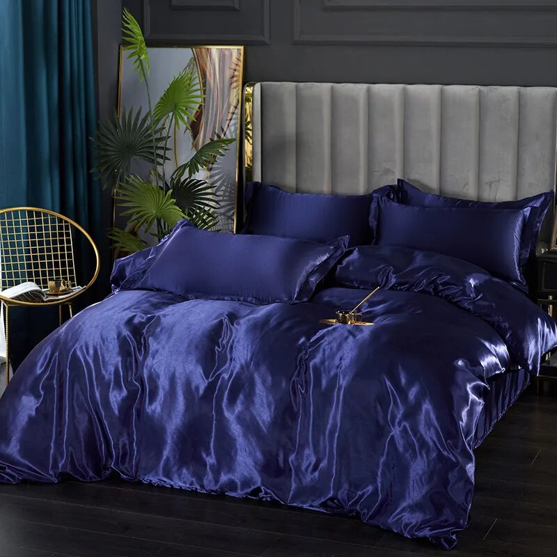 White Purple Silky Smooth Satin Pure Color Family Duvet Cover Bedding Set
