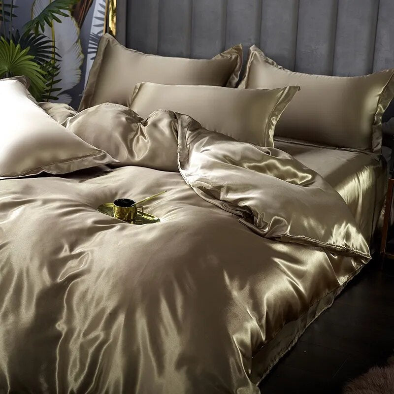 White Purple Silky Smooth Satin Pure Color Family Duvet Cover Bedding Set