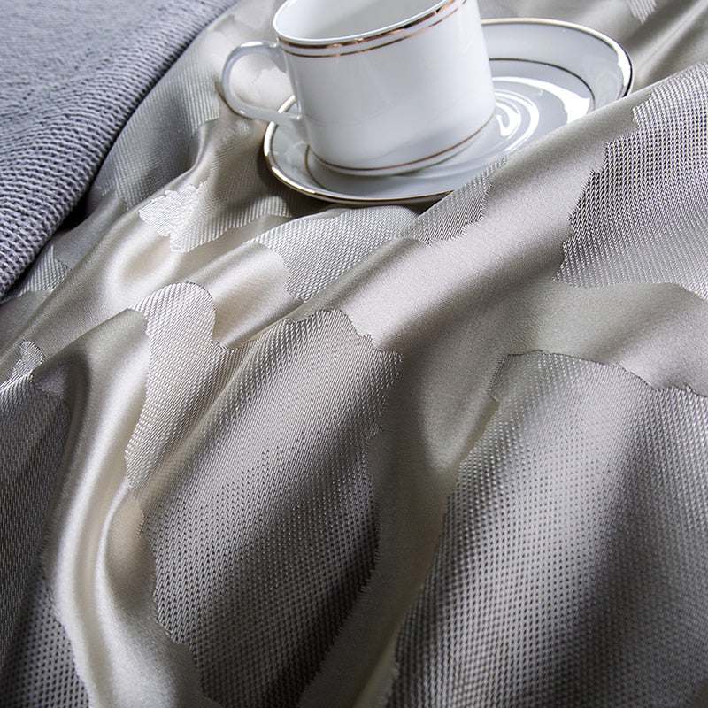 Luxury Silver Gray European Baroque Satin Jacquard Wedding Duvet Cover, Egyptian Cotton 1000T Bedding set