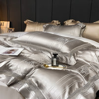 Thumbnail for Grey Gold Baroque Luxury Satin Jacquard Egyptian cotton 1000TC Duvet Cover Bedding Set