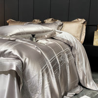 Thumbnail for Grey Gold Baroque Luxury Satin Jacquard Egyptian cotton 1000TC Duvet Cover Bedding Set