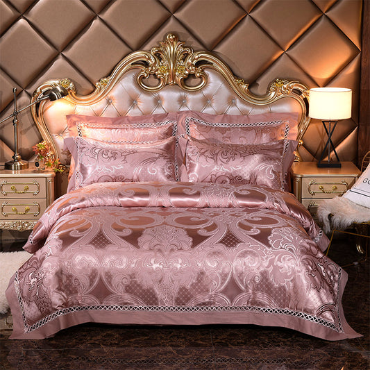 Pink Silver Golden Premium European Satin Duvet Cover Set, Silk Cotton, 500 Thread Bedding Set