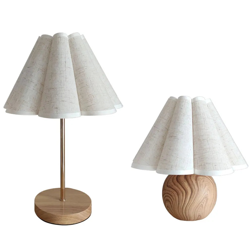 Korean Wood with White Linen Table Lamp Lighting Bedside Desk