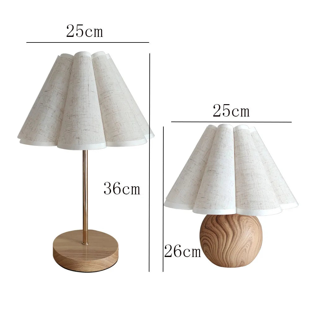 Korean Wood with White Linen Table Lamp Lighting Bedside Desk