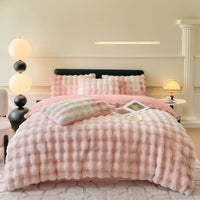 Thumbnail for Pink Blue Cozy Thickened Warm Faux Fur Velvet Fleece Plush Shaggy Duvet Cover Bedding Set