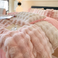 Thumbnail for Pink Blue Cozy Thickened Warm Faux Fur Velvet Fleece Plush Shaggy Duvet Cover Bedding Set