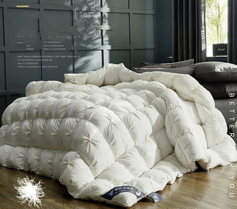 Premium White Brown Goose Down Comforter Quality Hotel Twist Flower for Bedding Set