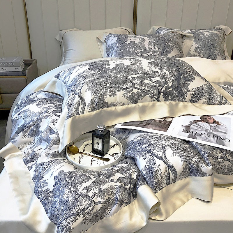 Luxury Master Piece of Tree Printing Soft Silky Duvet Cover Set, 100% Tencel Bedding Set