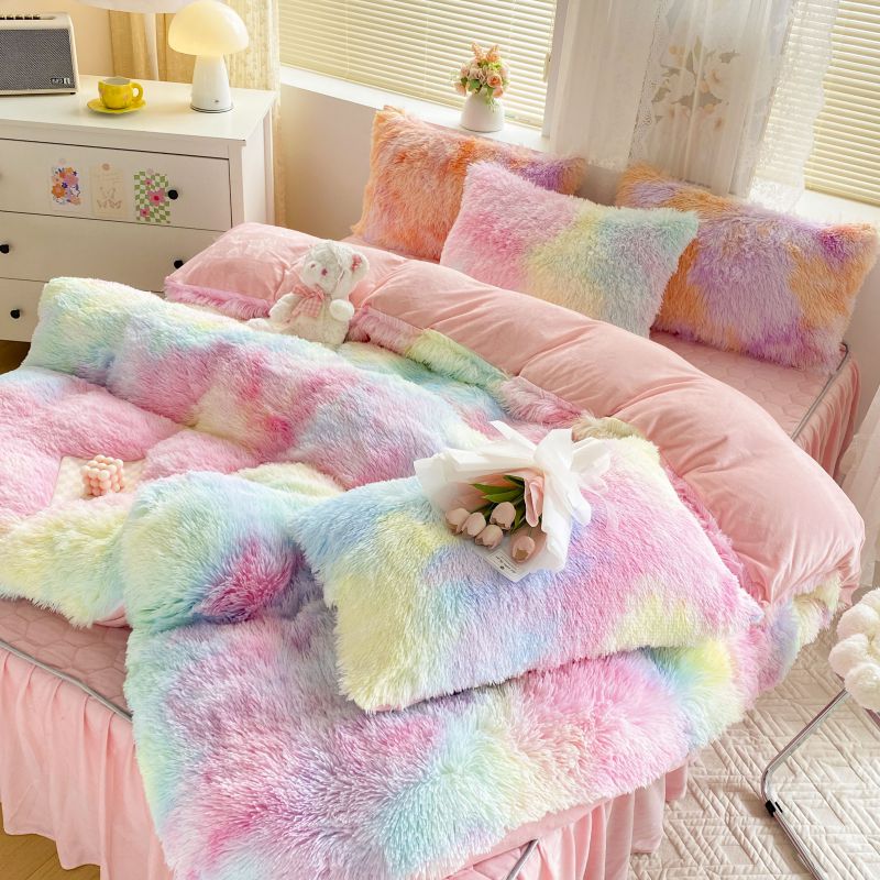 Pink Purple Premium Super Soft Princess Child Duvet Cover Set, Velvet Fleece Fabric Bedding Set