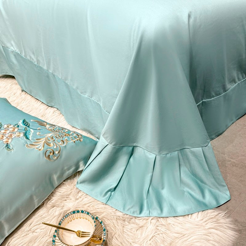 Premium Rich Silky Embroidered Patchwork Duvet Cover Set, Satin Cotton 500TC Bedding Set