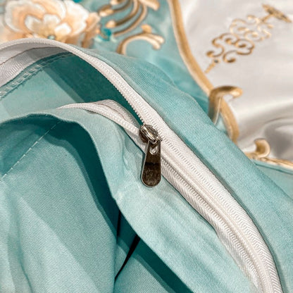 Premium Rich Silky Embroidered Patchwork Duvet Cover Set, Satin Cotton 500TC Bedding Set