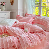 Thumbnail for Pink Purple Super Soft Warm Princess Tassel Duvet Cover Set, Velvet Fleece Bedding Set