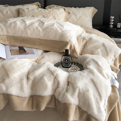 Premium White Brown Soft Winter European Plush Duvet Cover Set, Velvet Fleece Bedding Set