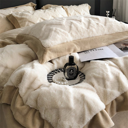 Premium White Brown Soft Winter European Plush Duvet Cover Set, Velvet Fleece Bedding Set