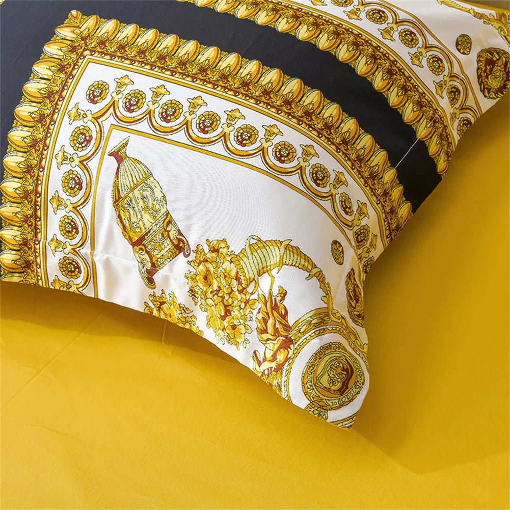 Gold Black Luxury European Baroque Linens Wedding Duvet Cover Set, 1200TC Egyptian Cotton Bedding Set
