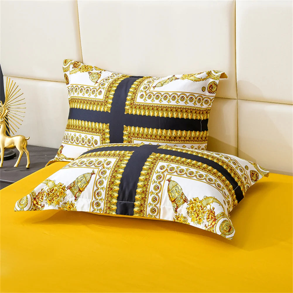 Gold Black Luxury European Baroque Linens Wedding Duvet Cover Set, 1200TC Egyptian Cotton Bedding Set