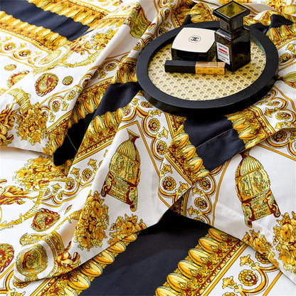 Gold Black Luxury European Baroque Linens Wedding Duvet Cover Set, 1200TC Egyptian Cotton Bedding Set