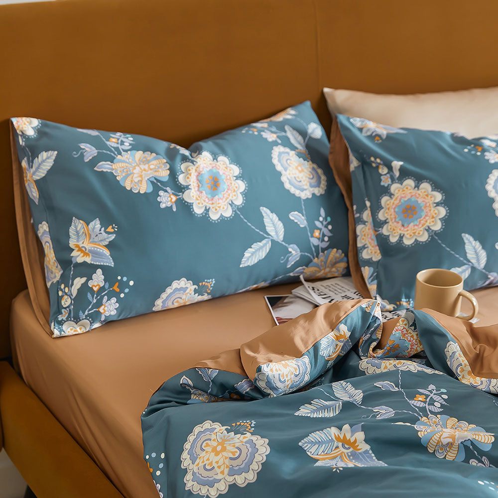 Premium Blossom Bohemian Floral Flowers Family Duvet Cover Set, 600TC Egyptian Cotton Bedding Set