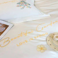 Thumbnail for White Pink Garden Flower Butterfly Egyptian Cotton Satin Embroidery Duvet Cover Bedding Set