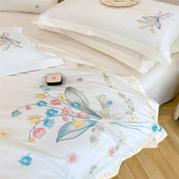 Thumbnail for White Pink Garden Flower Butterfly Egyptian Cotton Satin Embroidery Duvet Cover Bedding Set