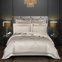 Thumbnail for Luxury European Dark Golden Jacquard Silky Shiny Duvet Cover Set, Egyptian Cotton 1000TC Bedding Set