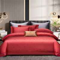 Thumbnail for Nordic Red Grey Egyptian Cotton Satin Jacquard Embroidered Wedding Duvet Cover Bedding Set