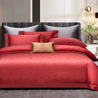 Thumbnail for Nordic Red Grey Egyptian Cotton Satin Jacquard Embroidered Wedding Duvet Cover Bedding Set