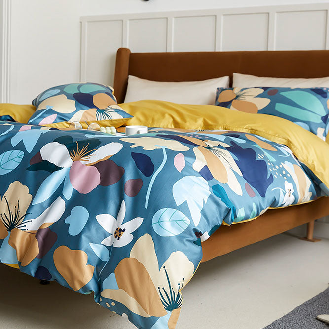 Luxury Oil Painting Flowers Duvet Cover Set, 600TC Cotton Bedding Set