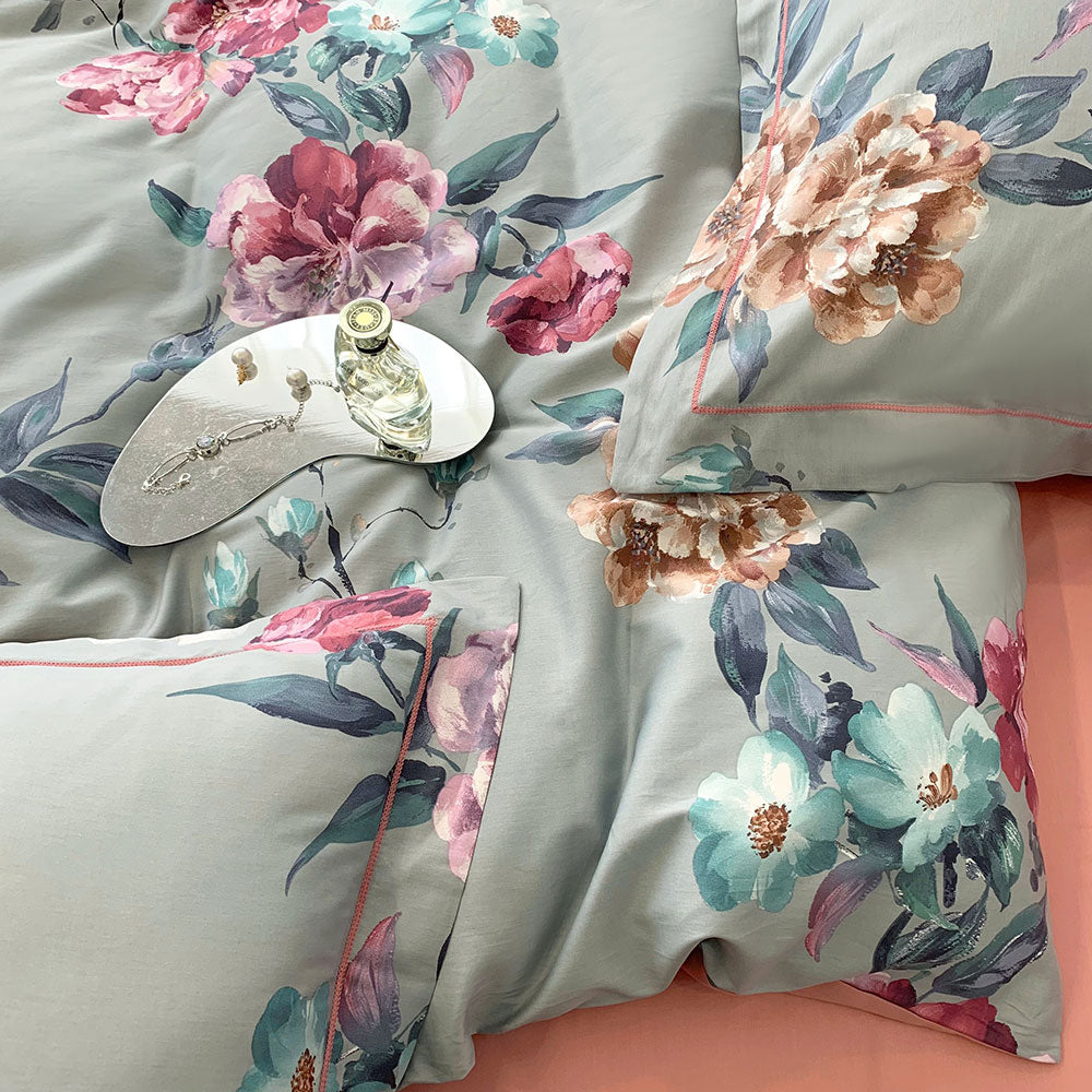 Rose Flower Pastoral Birds Leaves Silky Duvet Cover, Egyptian Cotton 600TC Bedding Set
