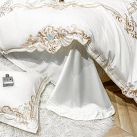 Thumbnail for Gold White Royal Baroque Egyptian Cotton Satin Embroidery Duvet Cover Bedding Set